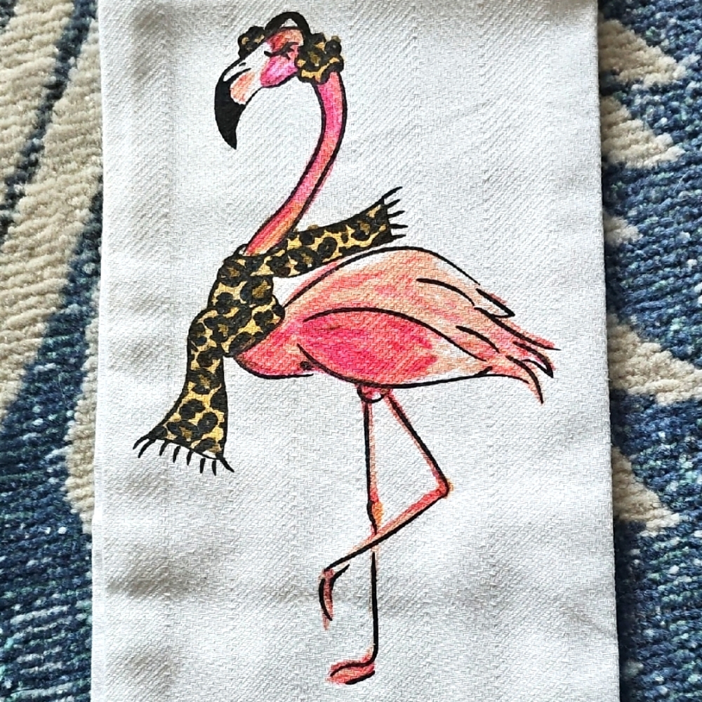Flamingo Print hand towel